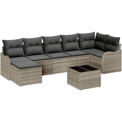 Image of vidaXL 8 Piece Garden Sofa Set with Cushions Grey Poly Rattan