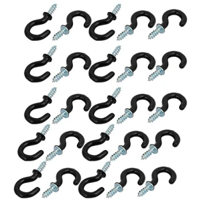 Image of Sourcingmap 5/8 Inch Plastic Coated Screw in Open Cup Ceiling Hooks Hangers Black 25pcs