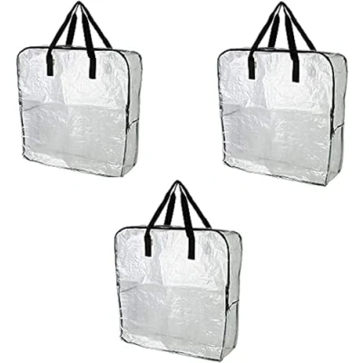Image of Pack of 3 Extra Large Clear Storage Bag for Clothing Storage, Under the Bed Garage Recycling Bags