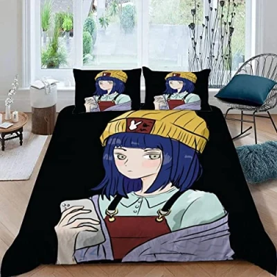 Image of Anime Bedding Sets Double Size Soft Microfiber Personalised Cool Girl 3D Bed 3 Pieces Small Duvet Cover with Zipper Quilt Anti Allergic