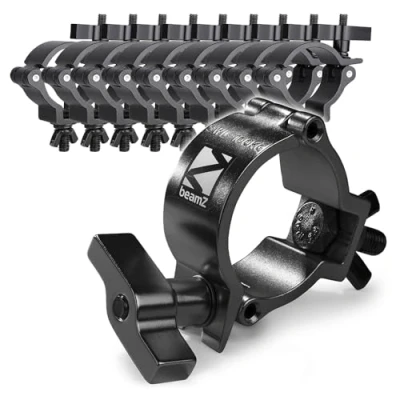 Image of beamz 10x BC50B 100N Half Coupler Slimline Lighting Clamps, Black Aluminum, 100kg Capacity, Fits 48 51mm Tubes, Ideal for Stage and Theatrical Applications, Clamp
