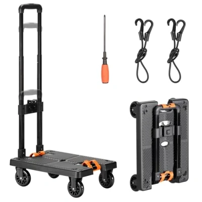 Image of Navaris Folding Sack Truck with Tensioning Straps Loadable up to 50kg (110 lbs) Rubber Wheels Foldable Transport Trolley Tension Strap Trolly