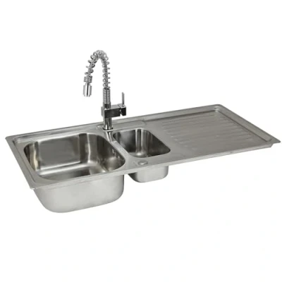Image of Kitchen Sink 1.5 Bowl Stainless Steel Sinks Reversible With Free Designer Tap &amp; Waste Kit