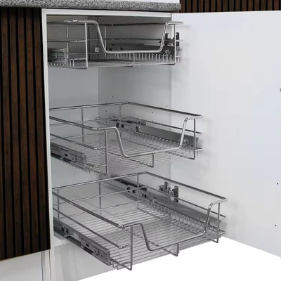 Image of MonsterShop 2 x KuKoo Kitchen Pull Out Storage Baskets 400mm Wide Cabinet