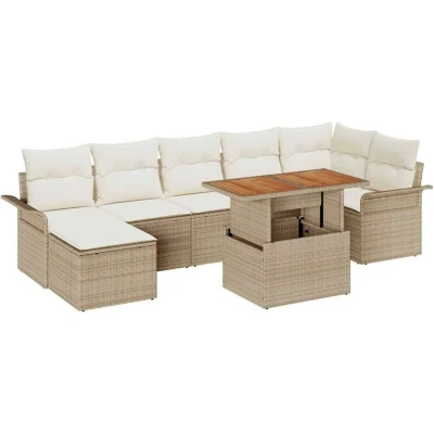 Image of Vidaxl 8 Piece Garden Sofa Set with Cushions Beige Poly Rattan