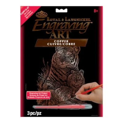 Image of Royal &amp; Langnickel Copper Engraving Art A4 Size Tiger and Cubs Designed Painting Set,Blue