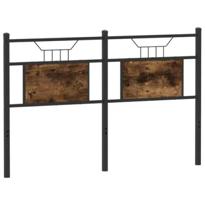 Image of vidaXL Headboard Smoked Oak Engineered Wood &amp; Steel Bed for 137 cm Mattress Industrial Style Bedroom Decor Sturdy Durable with Excellent Back Support