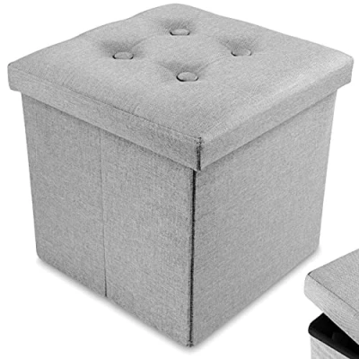 Image of Nyxi Ottoman 38 * 38cm Foldable Storage Boxes Seat Foot Stool Box with Lids for Kids Toys, Bedroom, Hallway, Living Room Light Grey