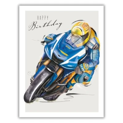 Image of Noel Tatt General Male Birthday Card for Men Sporty Motorbike with Embossed Details Eco Friendly &amp; Recyclable