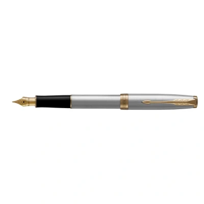 Image of Parker Sonnet Fountain Pen Stainless Steel with Gold Trim Fine Nib Gift Box