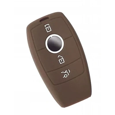 Image of Nordecco Silicone Key Case Protective Cover Compatible With 3/4 Button Fob 2017 2018 Mercedes Benz C Class AMG E S CLA GLA Hybrid W213 (Brown)