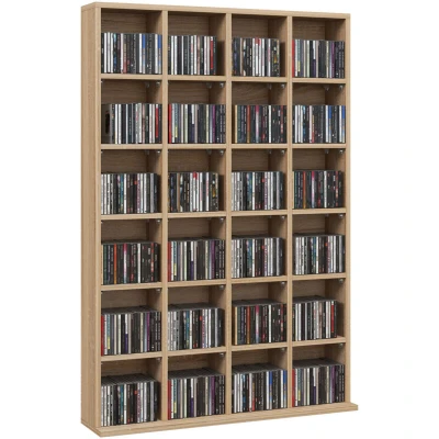 Image of HOMCOM 480 CD/ 312 DVD Storage Shelf Rack Media Unit Shelves Racks Wooden Display with Adjustable Shelves, 89 x 130.5 cm, Natural Wood Finish