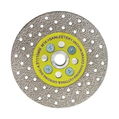 Image of Diamond Cutting Grinding Disc 115mm Double sided Vacuum Brazed Saw Blade for Marble Granite Concrete Porcelain Tile M14 Thread SANLEETEK