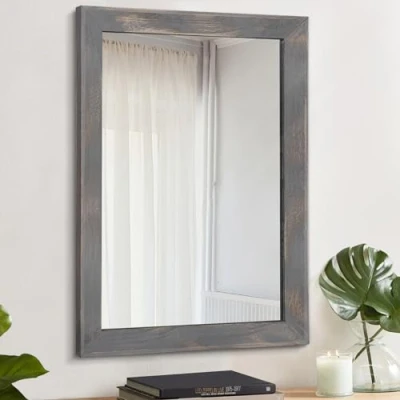 Image of AAZZKANG Wooden Mirror Rectangle Rustic Mirrors for Wall Farmhouse Bedroom Bathroom Home Decor
