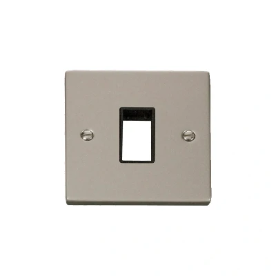 Image of Click Deco 1 Gang MiniGrid Single Aperture Unfurnished Plate Pearl Nickel Black Inserts