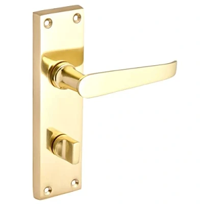 Image of Designer Levers Victorian Straight Lever Door Handles Polished Brass 1 Pair Bathroom Locking Handle with Thumbturn