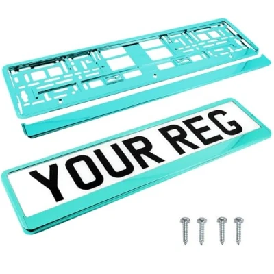 Image of PAIR (2PCS) TAPORT Teal Car Registration License Number Plate Surround Holder Frame
