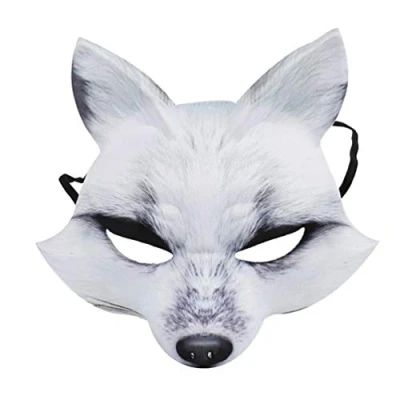 Image of Fox Mask Half Face Masquerade Halloween Cosplay Fancy Dress Decorative