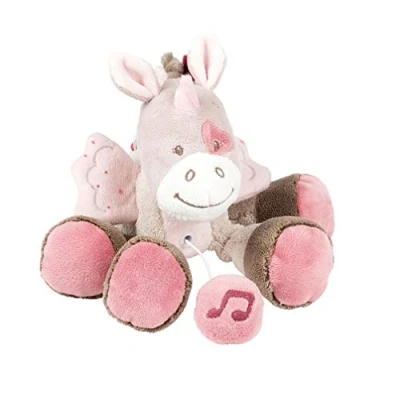 Image of Nattou Mini Musical Soft Toy, Jade the Unicorn, &quot;La Le Lu&quot; melody, 24 x 14 7 cm, Nina, and Lili, Beige/Pink, 987097