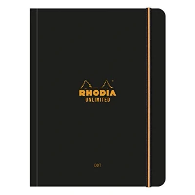 Image of RHODIA 118969C Unlimited Black Elastic Notebook A5+ Dot Dotted 120 Detachable Pages White Clairefontaine Paper 80 g/m Velvety Touch Cover