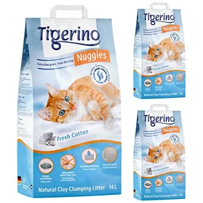 Image of Tigerino Nuggies Fresh Cotton Fragrance Clumping Clay Cat Litter 42L A Scented Antibacterial Disposable And Hypoallergenic Hygiene With Smell Control Formula Plus Free 4.5cm Natural Catnip Ball