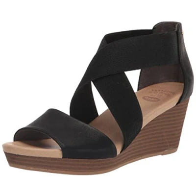 Image of Dr. Scholl&#039;s Shoes Women&#039;s Barton Band Wedge Sandal, Black Smooth, 8 UK