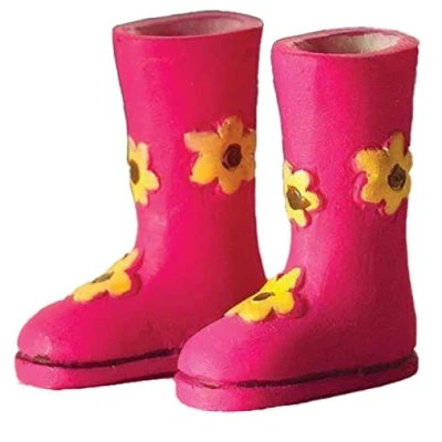 Image of Melody Jane Dolls House Pink Flower Wellington Boots Wellies Miniature Garden Accessory 1:12