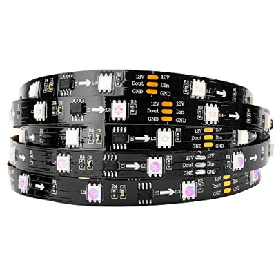 Image of BTF LIGHTING WS2811 RGB Addressable Dream Color LED Strip 5m 30LEDs/m 10Pixels/m 150LEDs 50Pixels IP30 Not Waterproof PCB Flexible DC12V Chasing Effect for Bedroom Desk Home Decoration