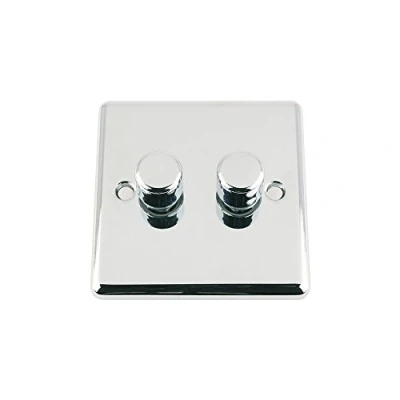 Image of A5 Products Mains LED Light Dimmer Switch 250W 2 Gang Way Polished Chrome Classic