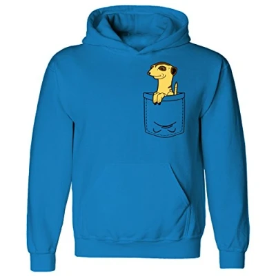 Image of Youth Kids Childrens Meerkat Cute Animal Pocket Print Pullover Hoodie Sapphire Blue 5 6 Years (S)