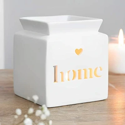 Image of Tech Island Wax Burner, Cut Out Heart and ‘Love’ Text With Glazed Dish Ceramic Melt Burners, Melts, Aromatherapy, Oil Diffuser, Essential For Diffusers Home Decor, Room Décor (Home)