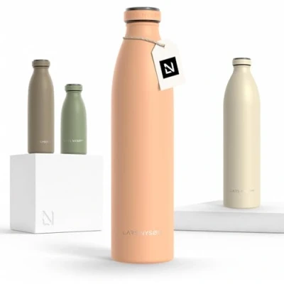 Image of LARS NYSØM Stainless Steel Insulated Water Bottle 12oz 17oz 25oz 34oz 51oz Thermo Flask for Hot and Cold Beverages Leakproof Drinking (Creamy Peach, 1000ml)