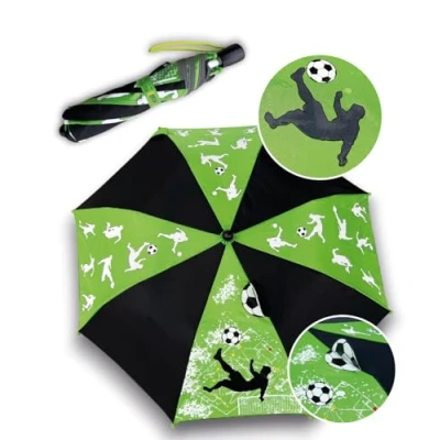 Image of HECKBO umbrella children&#039;s football for boys and girls color change in the rain pocket fits every school bag stormproof gifts enrolment with wooden handle