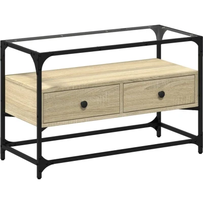 Image of vidaXL TV Cabinet with Glass Top Sonoma Oak 80x35x51 cm Engineered Wood
