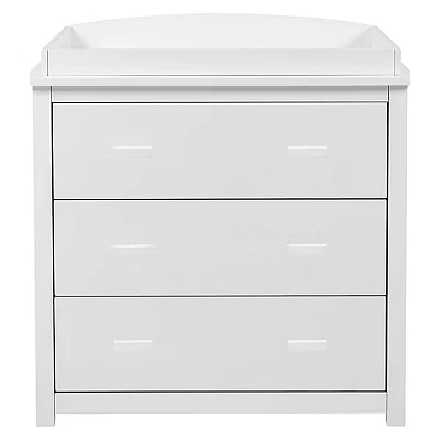 Image of Babymore Universal Nursery Chest Changer White of Drawers, 3 Full Size Drawers with Double Handles, Solid Wood Clothing Storage Organiser Removable Top Bedroom Furniture