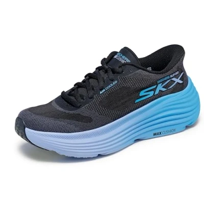 Image of Skechers MAX Cushioning Endeavour Trainers, Women&#039;s, Size: 8, Black/blue Textile