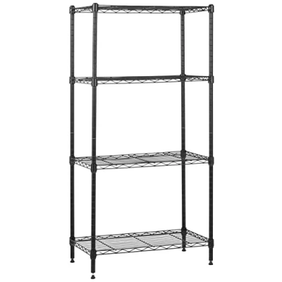 Image of Amazon Basics 4 Shelf Narrow Storage Unit With Height Adjustable Shelves &amp; Levelling Feet, 363kg Max Weight, Black, 60.1 cm D x 35.6 W 121.9 H