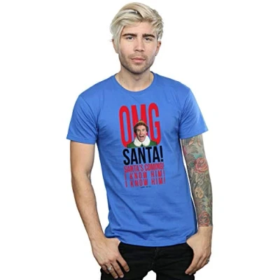 Image of Elf Men&#039;s OMG Santa I Know Him T Shirt Royal Blue Large