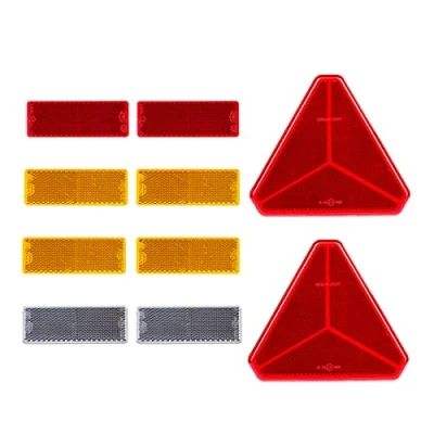 Image of BEIJISTAR Trailer Reflectors Kit, 2 x Red Triangle Self Adhesive Reflectors, 4 Yellow White Rectangular for Gate Post Fence Truck RV Caravan