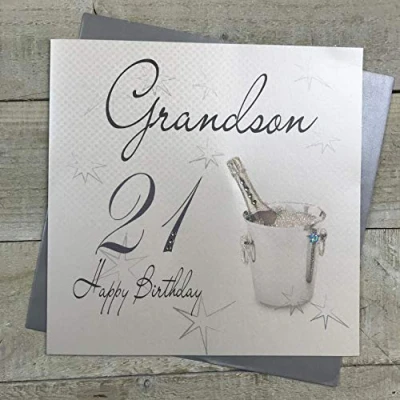 Image of white cotton cards Happy Grandson 21, Handmade Large 21st Birthday Card Champagne Bucket, XLWBGS21