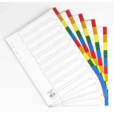 Image of Set of 5 10 dividers made colourful sturdy polypropylene, DIN A4 practical cover sheet paper for labelling. Divider sheets folder organisation in the office