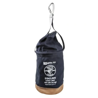 Image of Klein Tools 5104CLRFR Canvas Bucket, Flame Resistant Top Closing Tool with Double Reinforced Bottom, 100 Pound Load Rated