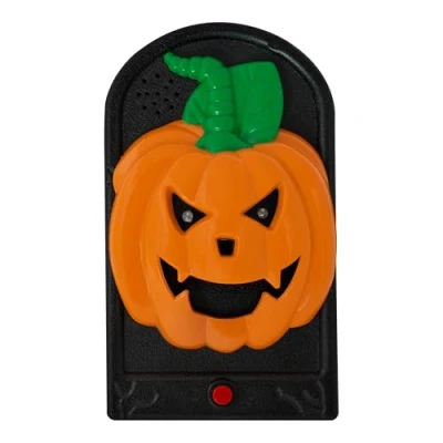 Image of Global Gizmos 47829 Halloween Pumpkin Doorbell/Interactive Front Door Decoration/Red Glowing LEDs / 3 Sound Effects 19.5cm x 11cm