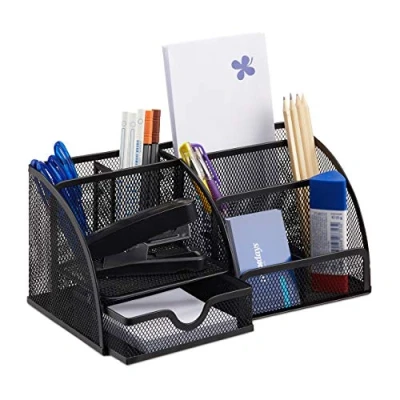 Image of Relaxdays Desk Organizer, Metal, Black, 18 x 25.5 10.5 cm