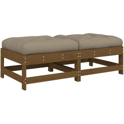 Image of vidaXL Garden Footstools with Cushions 2pcs Honey Brown Solid Wood Pine