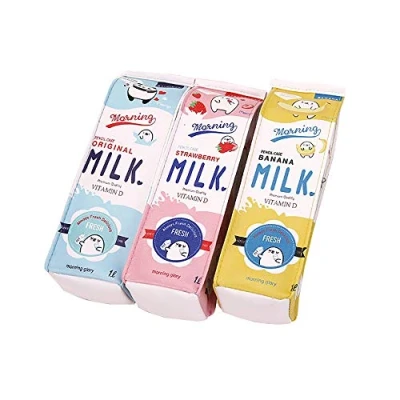 Image of Pencil Case Creative Milk Carton PU Bag Organizer with Zipper Office School Supplies Color Random 1 Pc