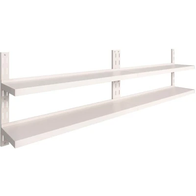 Image of vidaXL 2 Tier Stainless Steel Floating Wall Shelves Set for Kitchen, Bathroom or Office Grey, 300 x 30 cm