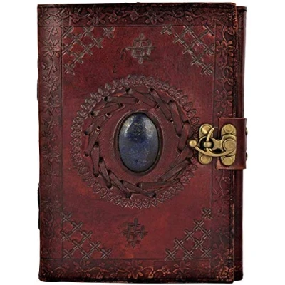 Image of OVERDOSE LJ BROWN with Stone Leather Journal Lock Handmade for Students, Office Bound men &amp; women Sketchbook Notebook Diary 6 x 8 inches 15 20 cm A5
