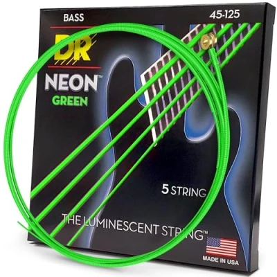 Image of DR Strings NGB5 45 HI DEF NEON™ GREEN coloured Bass Strings: 5 String Medium 125