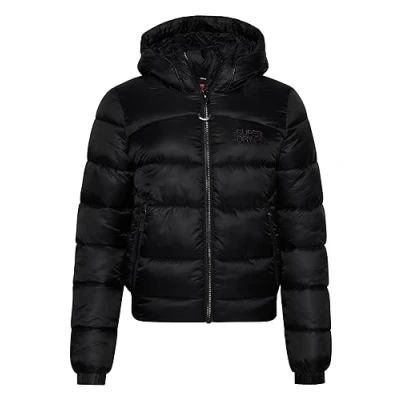 Image of Superdry Women&#039;s Sports Puffer Bomber Jacket, Black/White, UK 8